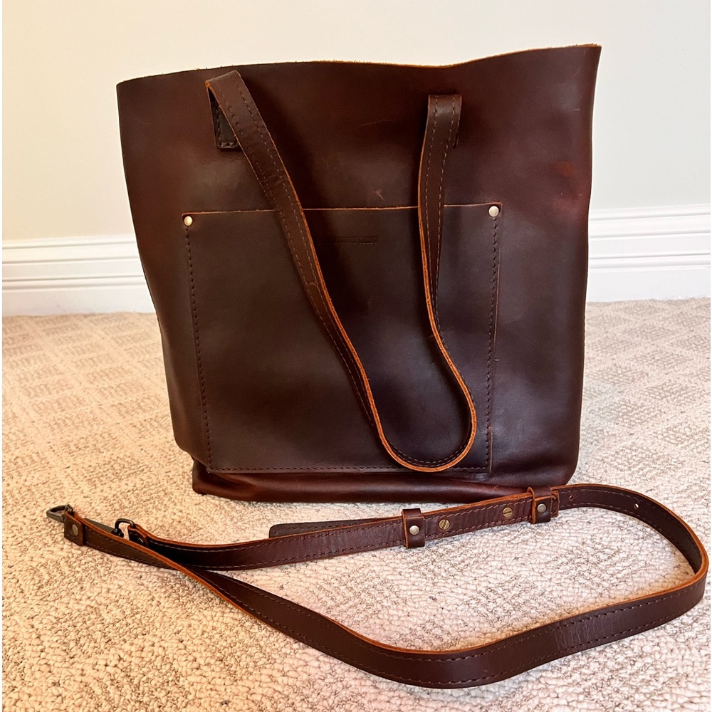 Portland Leather Goods Crossbody Tote in Cognac